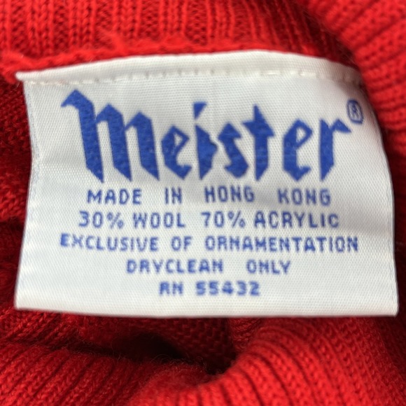 Meister Turtleneck Sweater Embroidered Women's Small Red ‎ Balloon Sleeve Ribbed - Picture 5 of 6